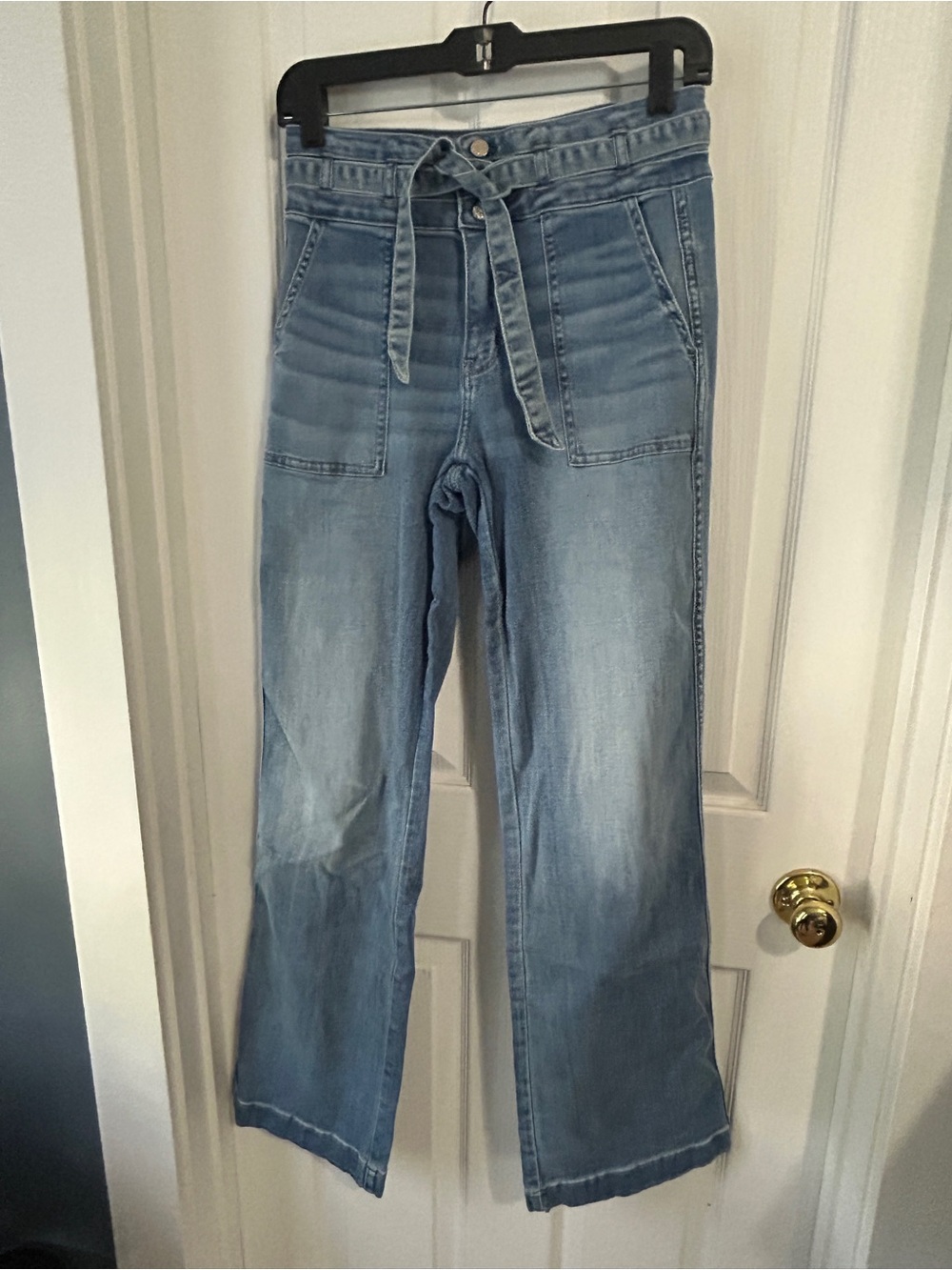 White House Black Market Light Blue Wide-Leg Jeans with Tie Waist